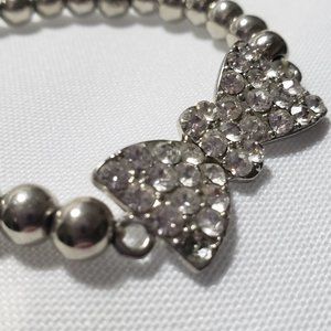 Silver Beaded Stretch Bracelet with Sparkly Bow - OS